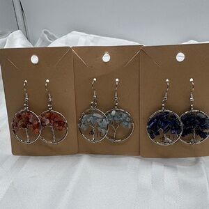 tree of life earrings natural stone, silver wire 2” NEW CHOOSE 1